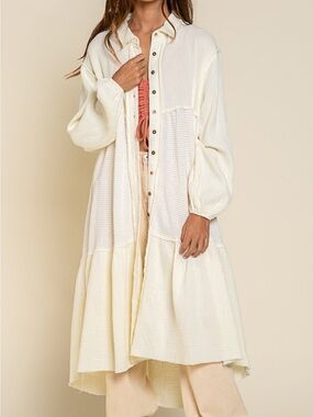 POL Clothing Thermal Gauze Mix Long Cardigan / Dress in Ecru- Sz M
